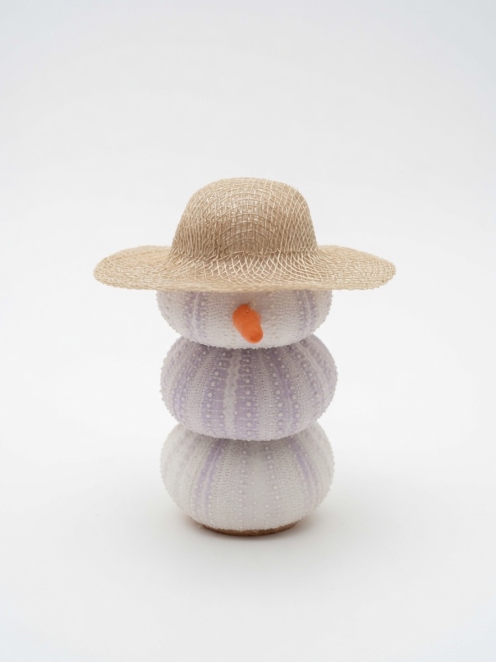 Handmade Natural Sea Urchin Snowman Straw Sun Hat - Christmas Decor - figurine